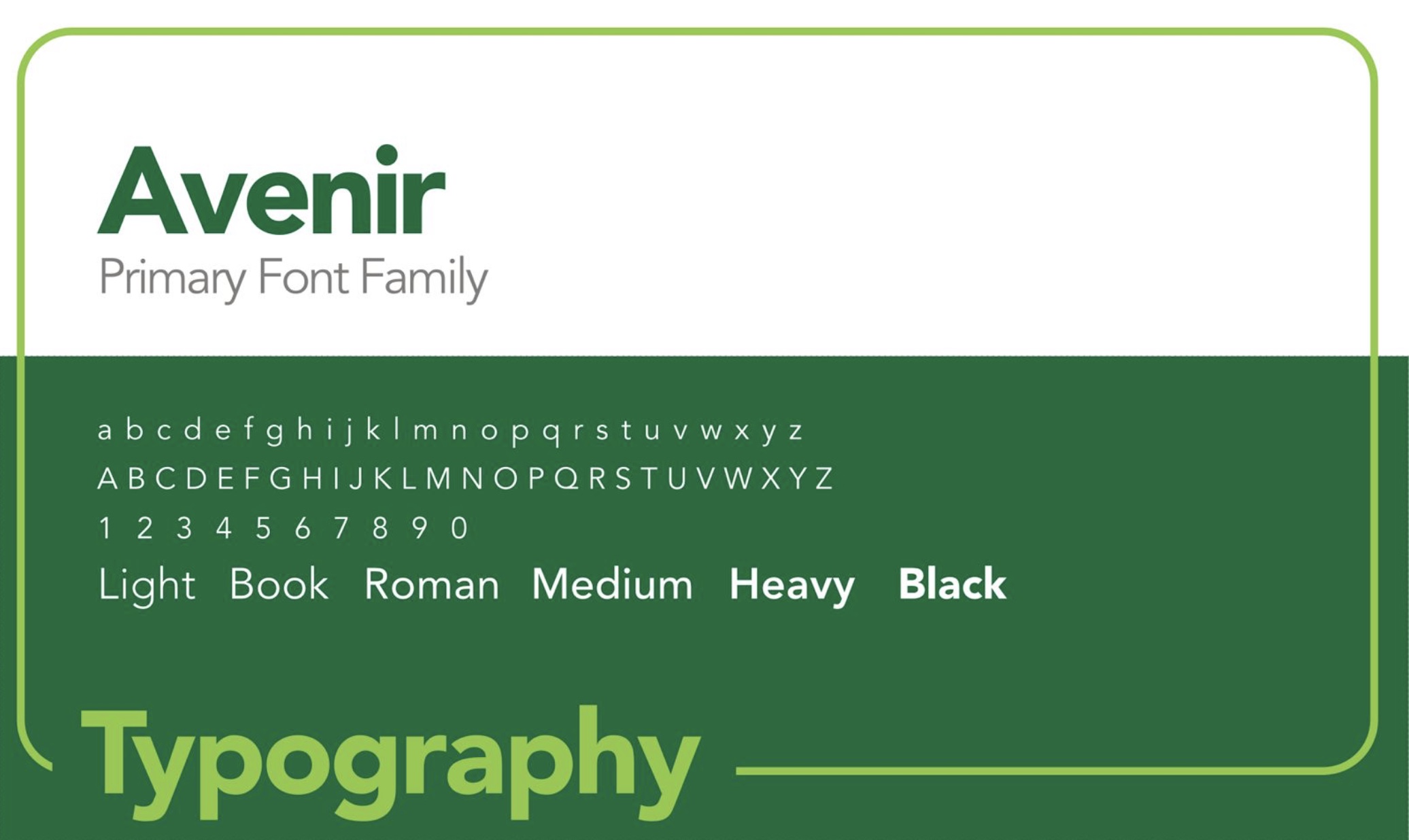 OpenCred brand guide typography page showing the Avenir family